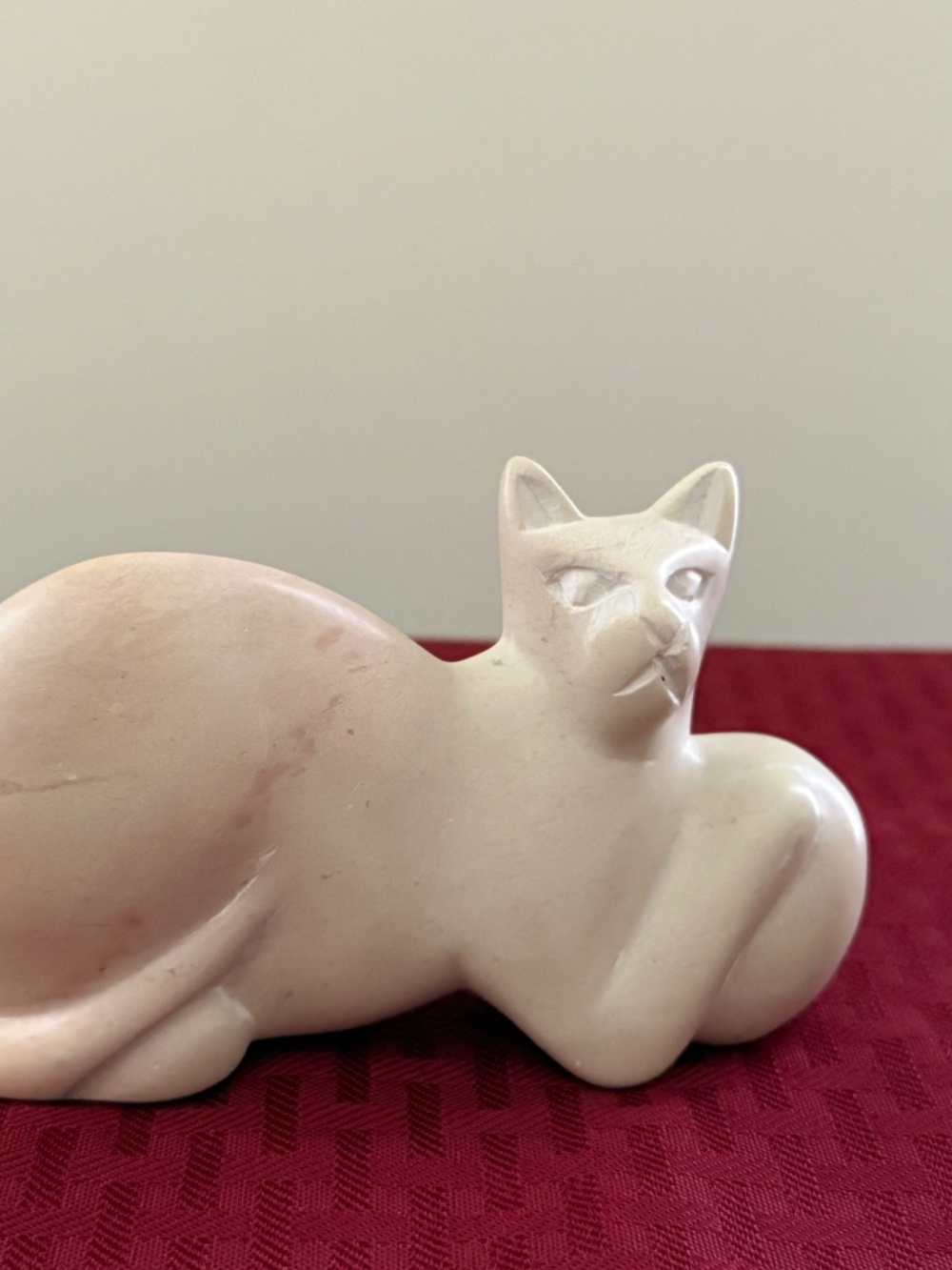 Hand-carved Soapstone Cat Sculpture From Kenya Playing with a Ball Pinkish-Tan